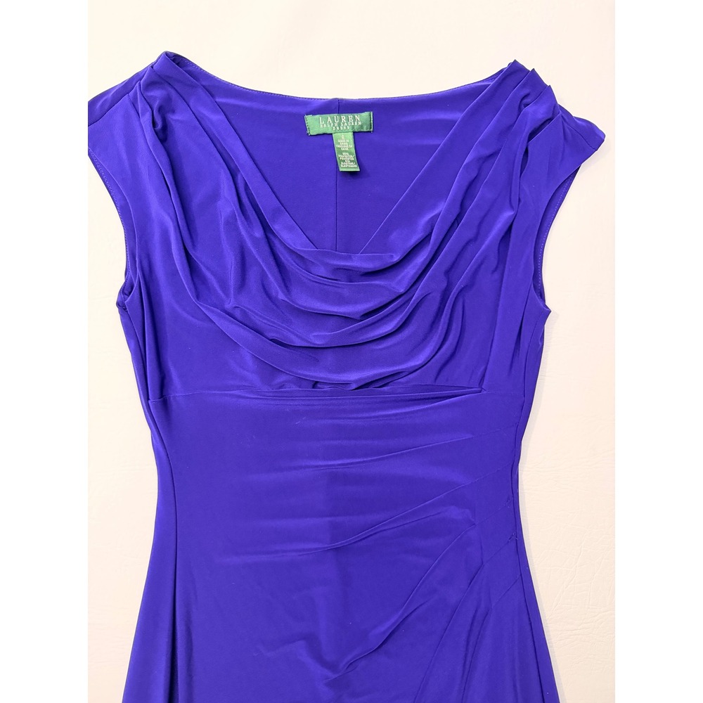 Lauren Ralph Lauren Royal Blue Cowl Neck Ruched Sheath Dress Size 6 - Picture 3 of 7